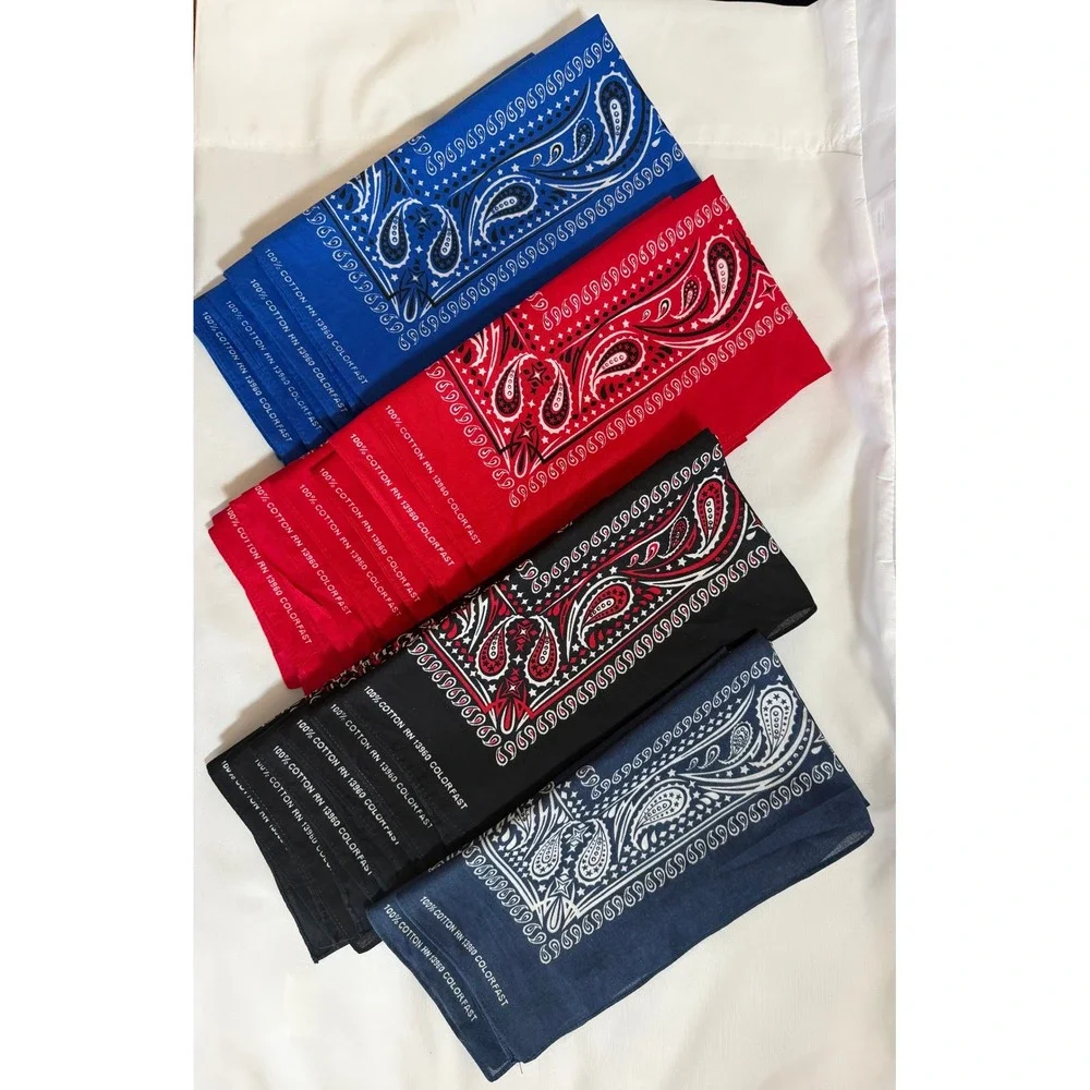 Lot of 18 Vintage Paisley Bandanas RN 13960 Paris Accessories Black Red Blue USA